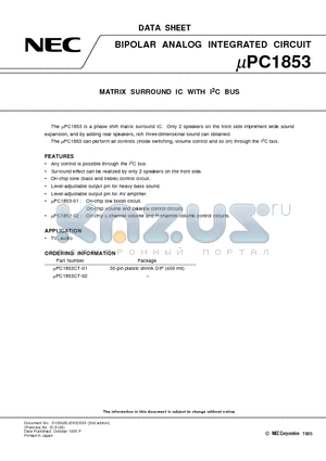 UPC1853CT-02 datasheet - MATRIX SURROUND IC WITH I2C BUS