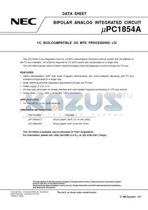 UPC1854A datasheet - I2C BUS-COMPATIBLE US MTS PROCESSING LSI