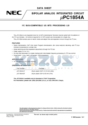 UPC1854AGT datasheet - I2C BUS-COMPATIBLE US MTS PROCESSING LSI