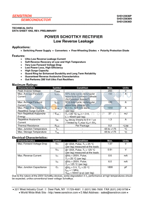 SHD123636P datasheet - POWER SCHOTTKY RECTIFIER Low Reverse Leakage