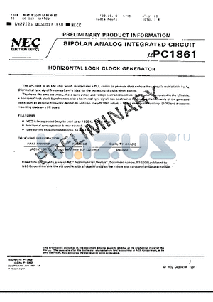 UPC1861 datasheet - HORIZONTAL LOCK CLOCK GENERATOR