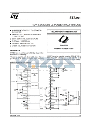 STA501 datasheet - 40V 3.5A DOUBLE POWER HALF BRIDGE