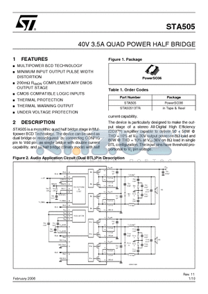 STA505 datasheet - 40V 3.5A QUAD POWER HALF BRIDGE