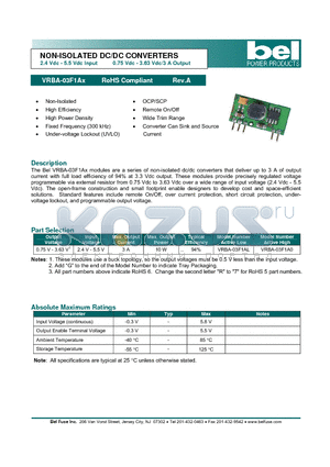 VRBA-03F1A0 datasheet - NON-ISOLATED DC/DC CONVERTERS