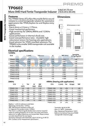TP0602-0238J datasheet - Micro SMD Hard Ferrite Transponder Inductor