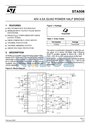 STA508_06 datasheet - 40V 4.5A QUAD POWER HALF BRIDGE