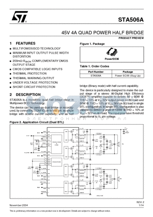 STA506A datasheet - 45V 4A QUAD POWER HALF BRIDGE