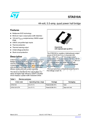 STA510A datasheet - 44-volt, 5.5-amp, quad power half bridge