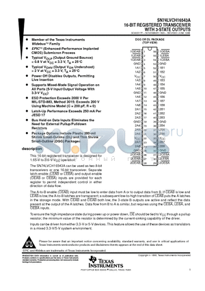 SN74LVCH16543ADL datasheet - 16-BIT REGISTERED TRANSCEIVER WITH 3-STATE OUTPUTS