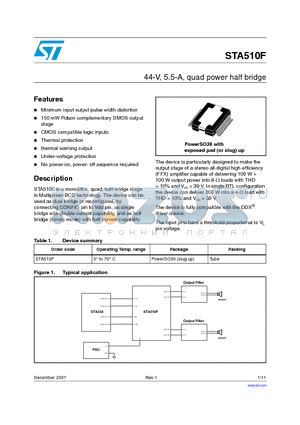 STA510F datasheet - 44-V, 5.5-A, quad power half bridge