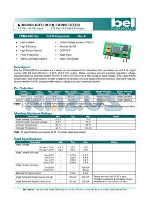 VRBA-06E1A0 datasheet - NON-ISOLATED DC/DC CONVERTERS