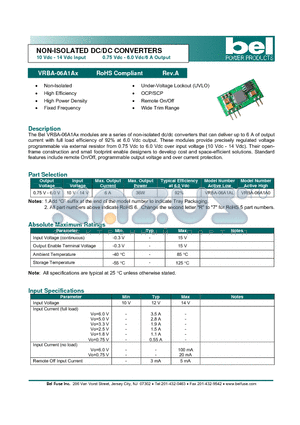 VRBA-06A1AX_07 datasheet - NON-ISOLATED DC/DC CONVERTERS