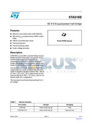 STA516B13TR datasheet - 60 V 6 A quad power half bridge