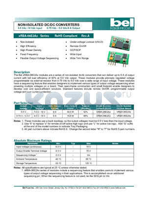 VRBA-06E2AX datasheet - NON-ISOLATED DC/DC CONVERTERS