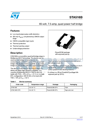 STA516B_10 datasheet - 65-volt, 7.5-amp, quad power half bridge