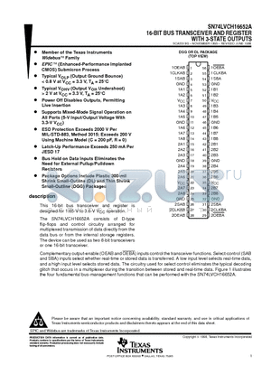 SN74LVCH16652ADGG datasheet - 16-BIT BUS TRANSCEIVER AND REGISTER WITH 3-STATE OUTPUTS