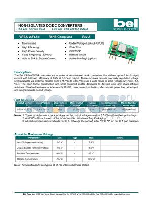 VRBA-06F1A0 datasheet - NON-ISOLATED DC/DC CONVERTERS