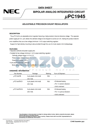 UPC1945 datasheet - ADJUSTABLE PRECISION SHUNT REGULATORS