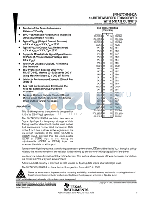 SN74LVCH16952A datasheet - 16-BIT REGISTERED TRANSCEIVER WITH 3-STATE OUTPUTS