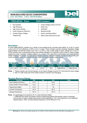 VRBA-06F2AX datasheet - NON-ISOLATED DC/DC CONVERTERS 2.4 V - 5.5 V Input 0.75 V - 3.63 V/6 A Output