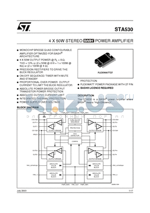 STA530 datasheet - 4 X 50W STEREO BASH  POWER AMPLIFIER