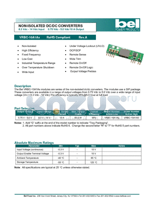 VRBC-10A1A0 datasheet - NON-ISOLATED DC/DC CONVERTERS
