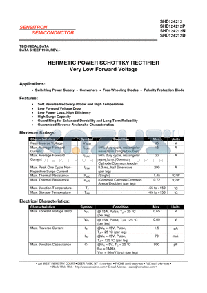 SHD124212N datasheet - HERMETIC POWER SCHOTTKY RECTIFIER