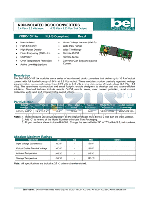 VRBC-10F1A0 datasheet - NON-ISOLATED DC/DC CONVERTERS
