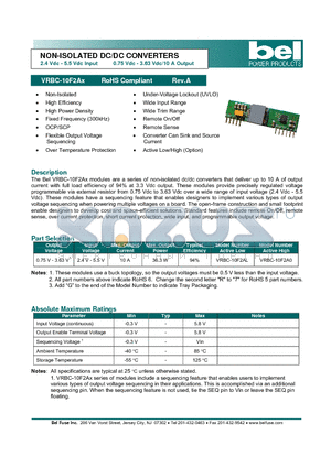 VRBC-10F2A0 datasheet - NON-ISOLATED DC/DC CONVERTERS