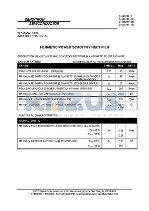 SHD124411 datasheet - HERMETIC POWER SCHOTTKY RECTIFIER