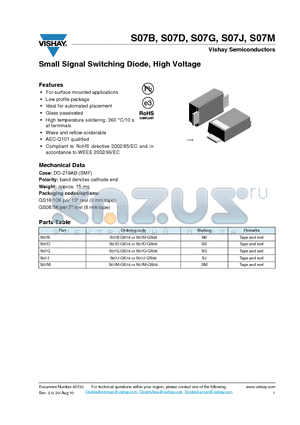 S07B datasheet - Small Signal Switching Diode, High Voltage