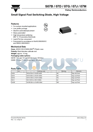 S07B-GS18 datasheet - Small Signal Fast Switching Diode, High Voltage