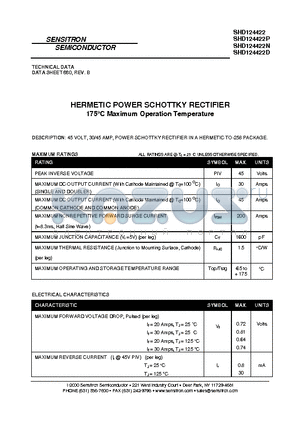 SHD124422 datasheet - HERMETIC POWER SCHOTTKY RECTIFIER