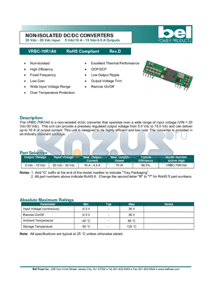 VRBC-70R1A0 datasheet - NON-ISOLATED DC/DC CONVERTERS