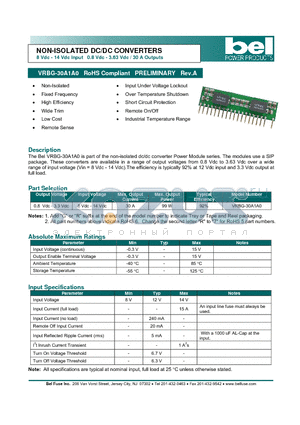 VRBG-30A1A0 datasheet - NON-ISOLATED DC/DC CONVERTERS