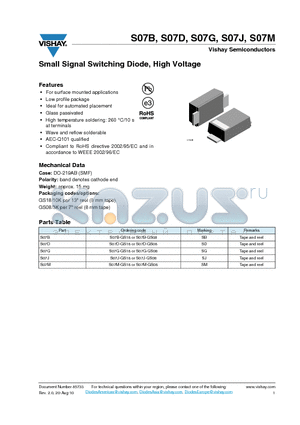 S07G datasheet - Small Signal Switching Diode, High Voltage