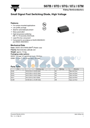 S07G-GS18 datasheet - Small Signal Fast Switching Diode, High Voltage