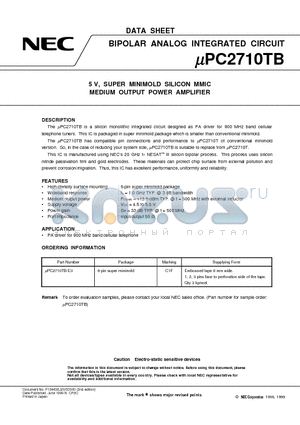 UPC2710TB-E3 datasheet - 5 V, SUPER MINIMOLD SILICON MMIC MEDIUM OUTPUT POWER AMPLIFIER