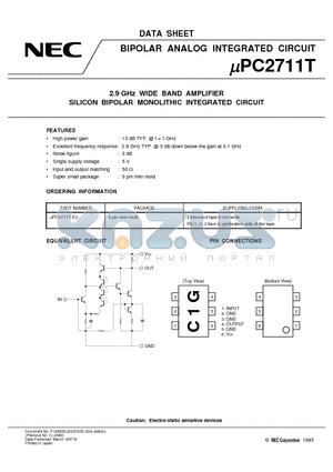 UPC2711T datasheet - 2.9 GHz WIDE BAND AMPLIFIER SILICON BIPOLAR MONOLITHIC INTEGRATED CIRCUIT