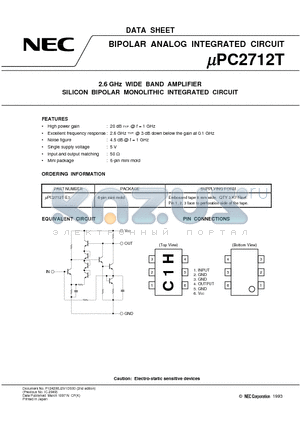 UPC2712T-E3 datasheet - 2.6 GHz WIDE BAND AMPLIFIER SILICON BIPOLAR MONOLITHIC INTEGRATED CIRCUIT