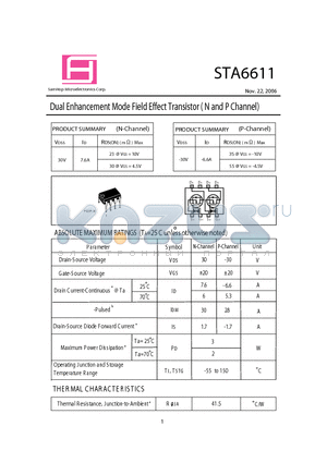 STA6611 datasheet - Dual Enhancement Mode Field Effect Transistor ( N and P Channel)
