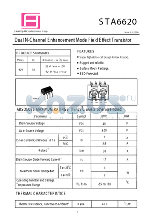 STA6620 datasheet - Dual N-Channel E nhancement Mode F ield E ffect Transistor