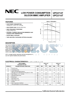 UPC2714T datasheet - 1.8 GHz LOW POWER CONSUMPTION WIDE BAND AMPLIFIER SILICON BIPOLAR MONOLITHIC INTEGRATED CIRCUIT