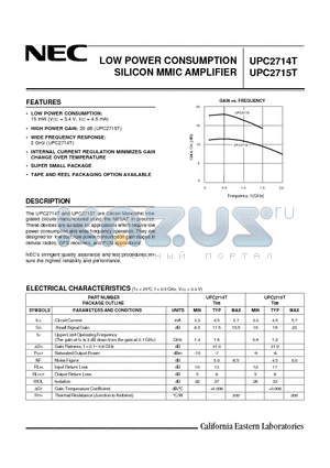 UPC2714T-E3 datasheet - 1.8 GHz LOW POWER CONSUMPTION WIDE BAND AMPLIFIER SILICON BIPOLAR MONOLITHIC INTEGRATED CIRCUIT