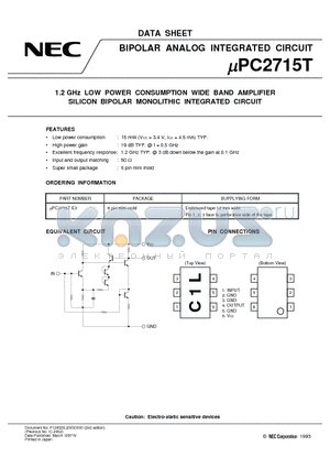 UPC2715T-E3 datasheet - 1.2 GHz LOW POWER CONSUMPTION WIDE BAND AMPLIFIER SILICON BIPOLAR MONOLITHIC INTEGRATED CIRCUIT