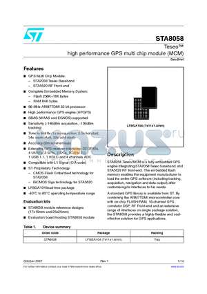 STA8058 datasheet - Teseo high performance GPS multi chip module (MCM)