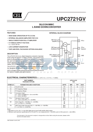 UPC2721GV-E1 datasheet - SILICON MMIC L BAND DOWNCONVERTER