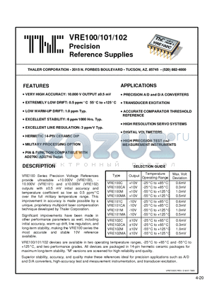 VRE100M datasheet - Precision Reference Supplies