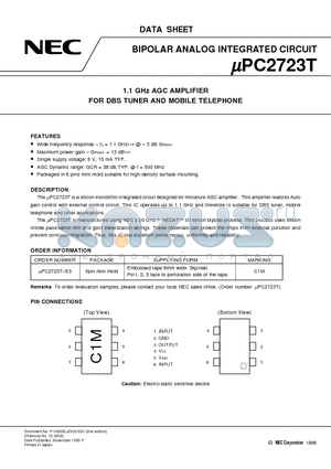 UPC2723T datasheet - 1.1 GHz AGC AMPLIFIER FOR DBS TUNER AND MOBILE TELEPHONE