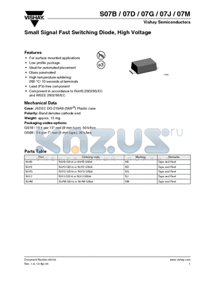 S07M datasheet - Small Signal Fast Switching Diode, High Voltage